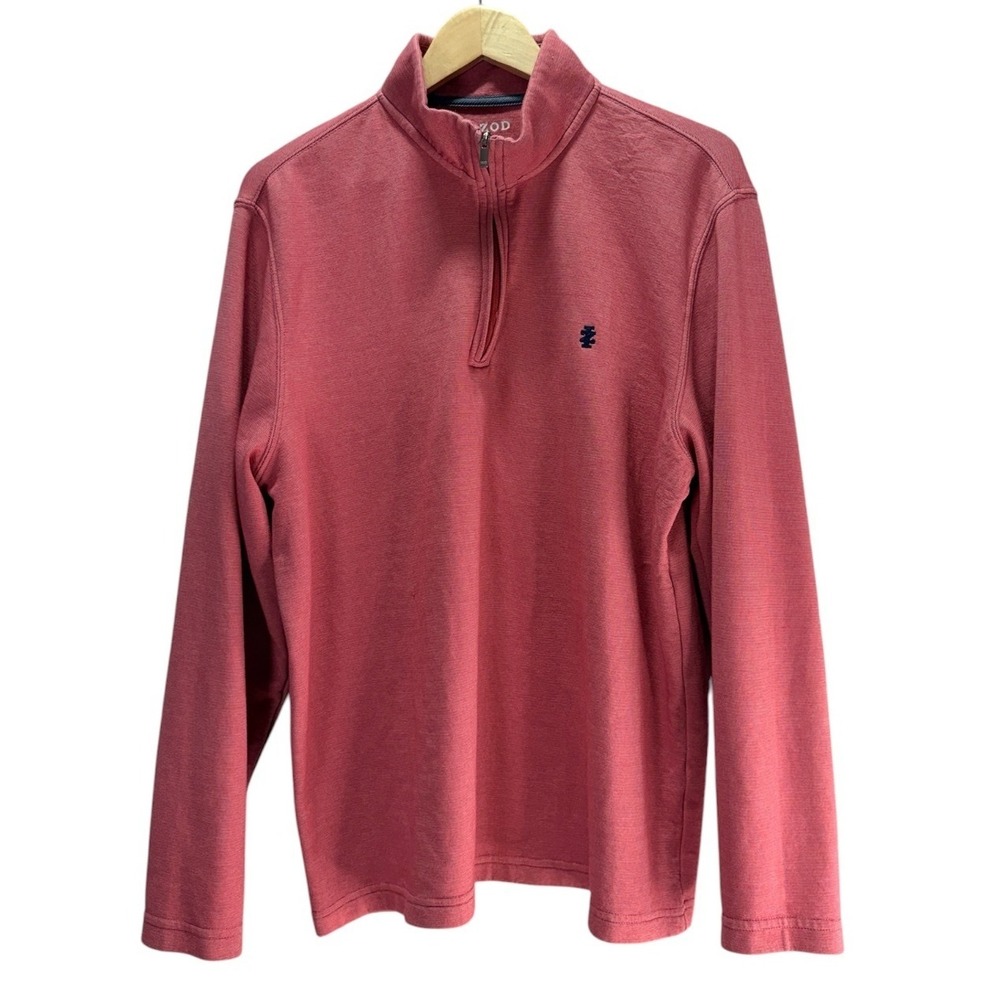 IZOD Quarter Zip Pullover Mens L Coral Long Sleeve Preppy Casual Cotton Golf
